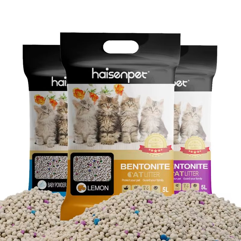 OEM Manufacturers 100% Natural Sodium Cat Sand Lemon Scent Odour Lock Strong Dust Free Clumping Premium Bentonite Cat Litter