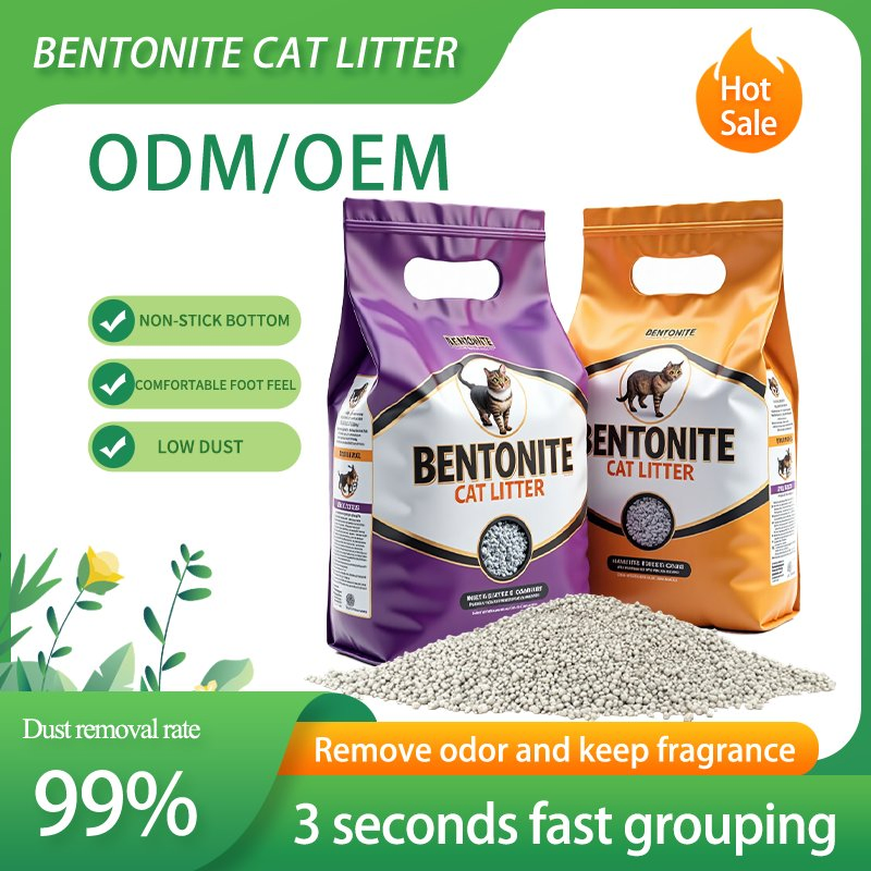 OEM High Absorbency Sustainable Cat Litter Sand Lightweight Clumping Kitty Litter Odor Control Fabricado En China 1-3.8mm White Bentonite Cat Litter