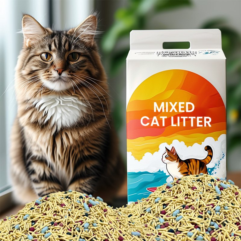 Natural Tofu and Bentonite High-Quality Mixed Cat Litter Easy Clean Eco-Friendly Flushable Custom Packaging and Supplier Direct Pricing for Pet Supplies