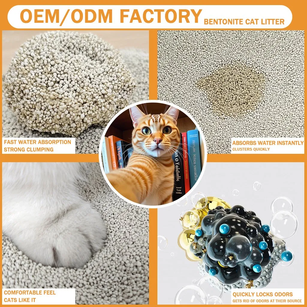 Pet Products Odorless Sustainable Kitty Litter Lightweight Cat Litter Sands Fast Clumping Pet Grooming OEM Scent 1-3.8mm White Bentonite Cat Litter