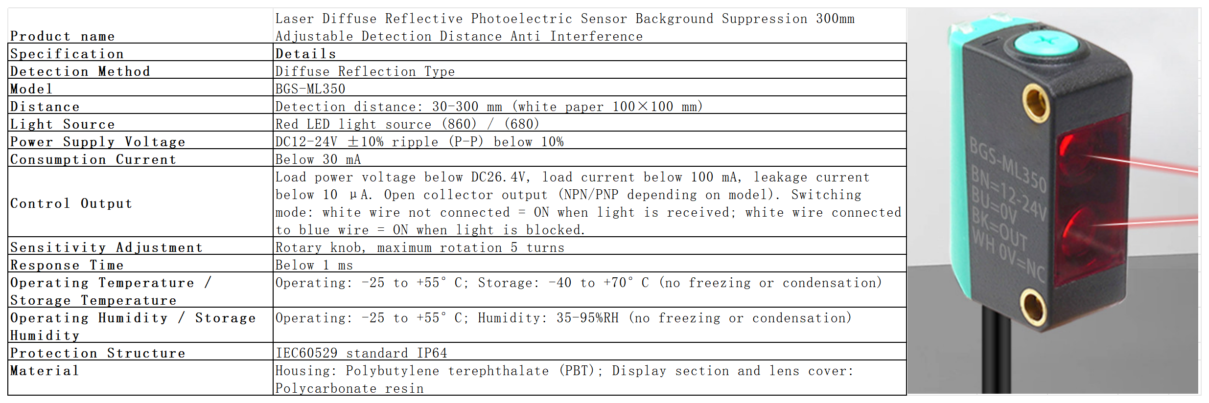 Laser Diffuse Reflective Photoelectric Sensor