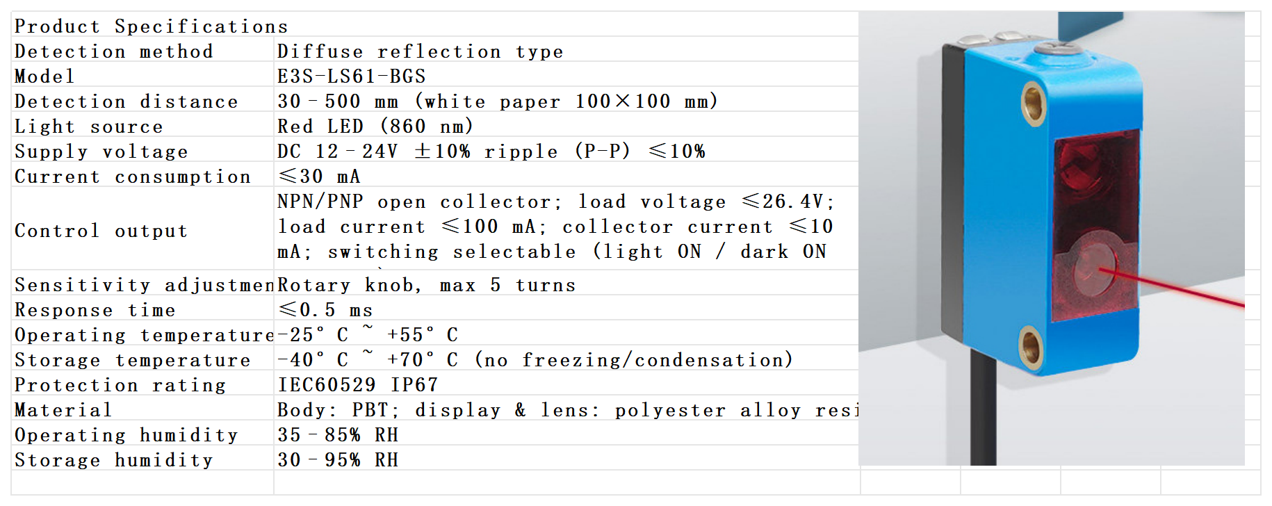 Laser Photoelectric Sensor Dimensions