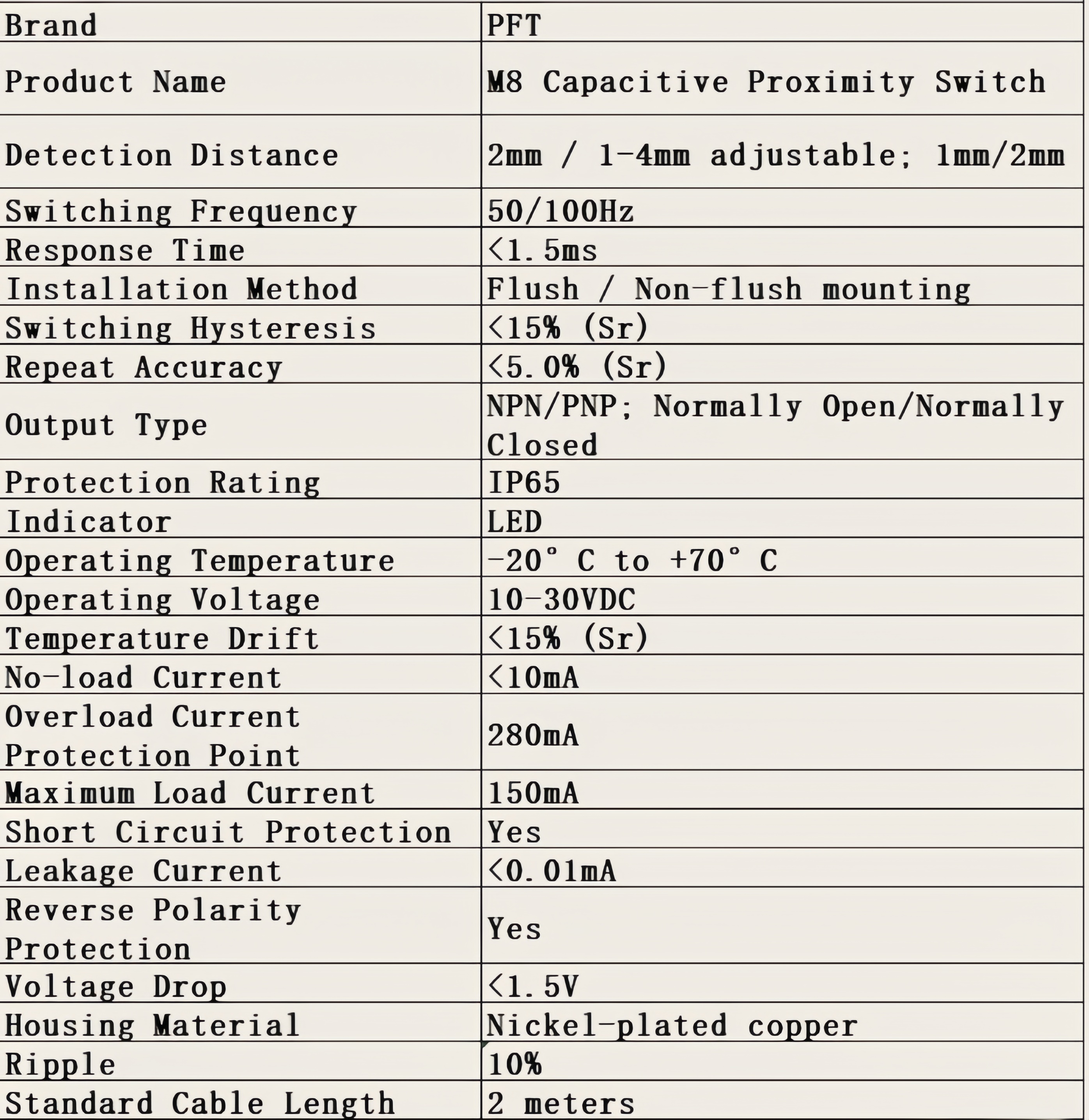 Capacitive Proximity Sensor Dimension