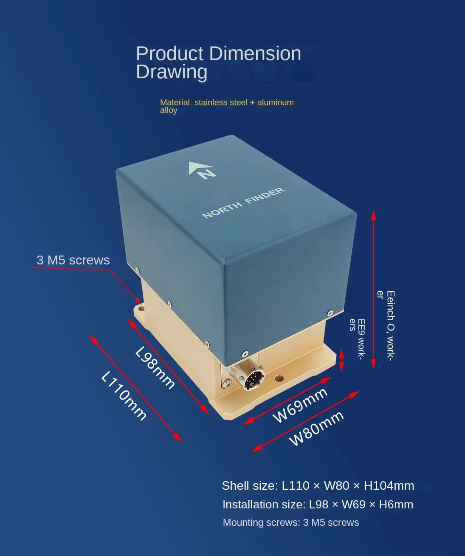 Precision Optical Fiber Gyro North Finder Static Heading Sensor RS232 RS485 for Land Surveys Inertial Orientation Unit
