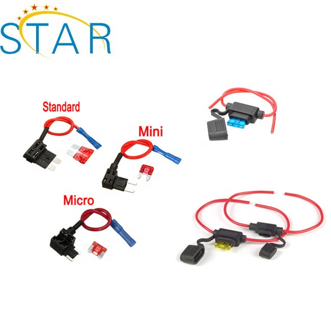 Small Blade Type Waterproof Power Socket 10A Inline Fuse Holders 16AWG Auto Car Replacement Fuses 16AWG Length