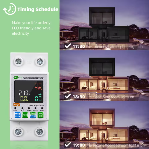 63A 2p Mini Plastic WiFi MCB Intelligent Circuit Breaker with Live Energy Metering Protection Timer Relay for Smart Home 220V