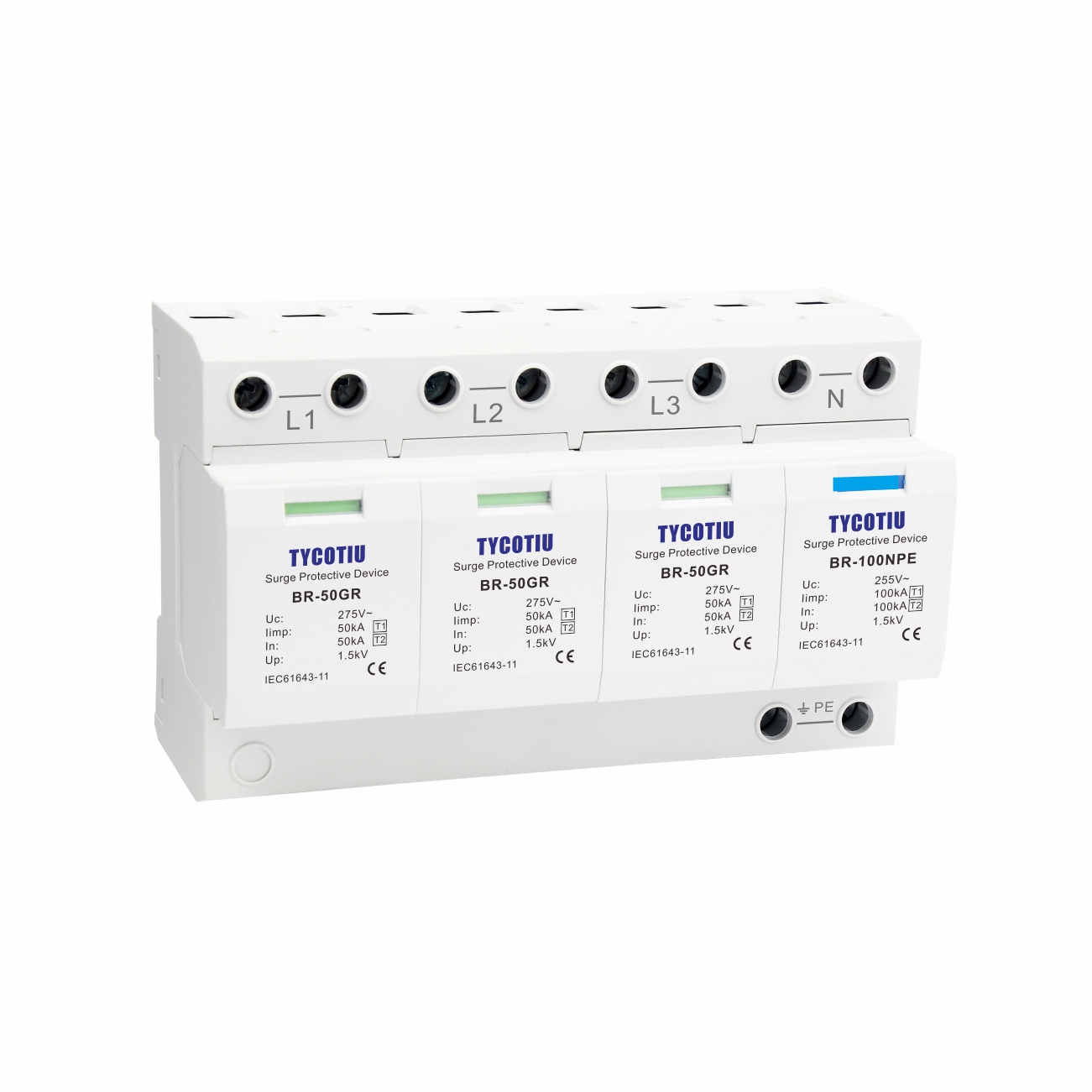 BR-50GR 3P Lightning Arrester Whole House Electrical Equipment Surge Protector Industrial Surge Protection Device