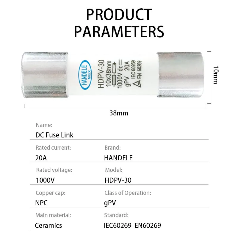 Low Price High Quality PV Solar Ceramic DC Fuse Links 1000VDC 20A
