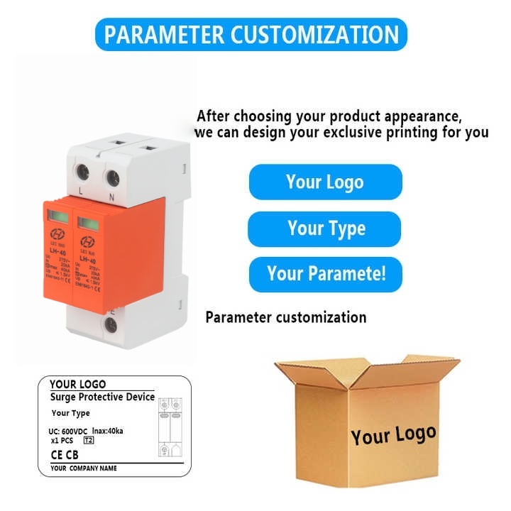 LeiHao Custom DC SPD Surge Protector 2 Poles 40kA Surge Protection Device 275V 385V Surge Protective Devices
