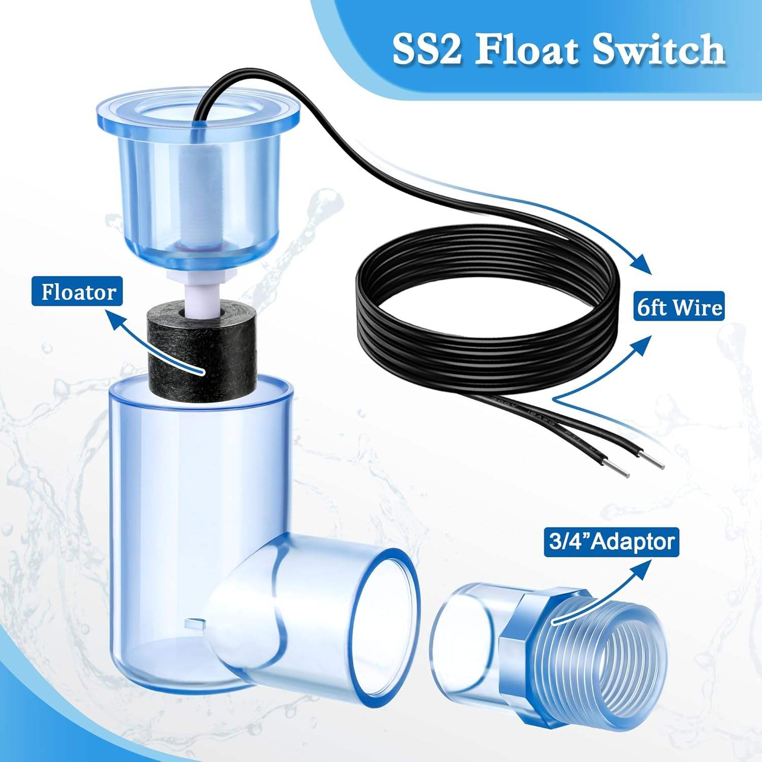 Adjustable Water Level SS2 Switch Auto Shutoff For AC Condensate Overflow