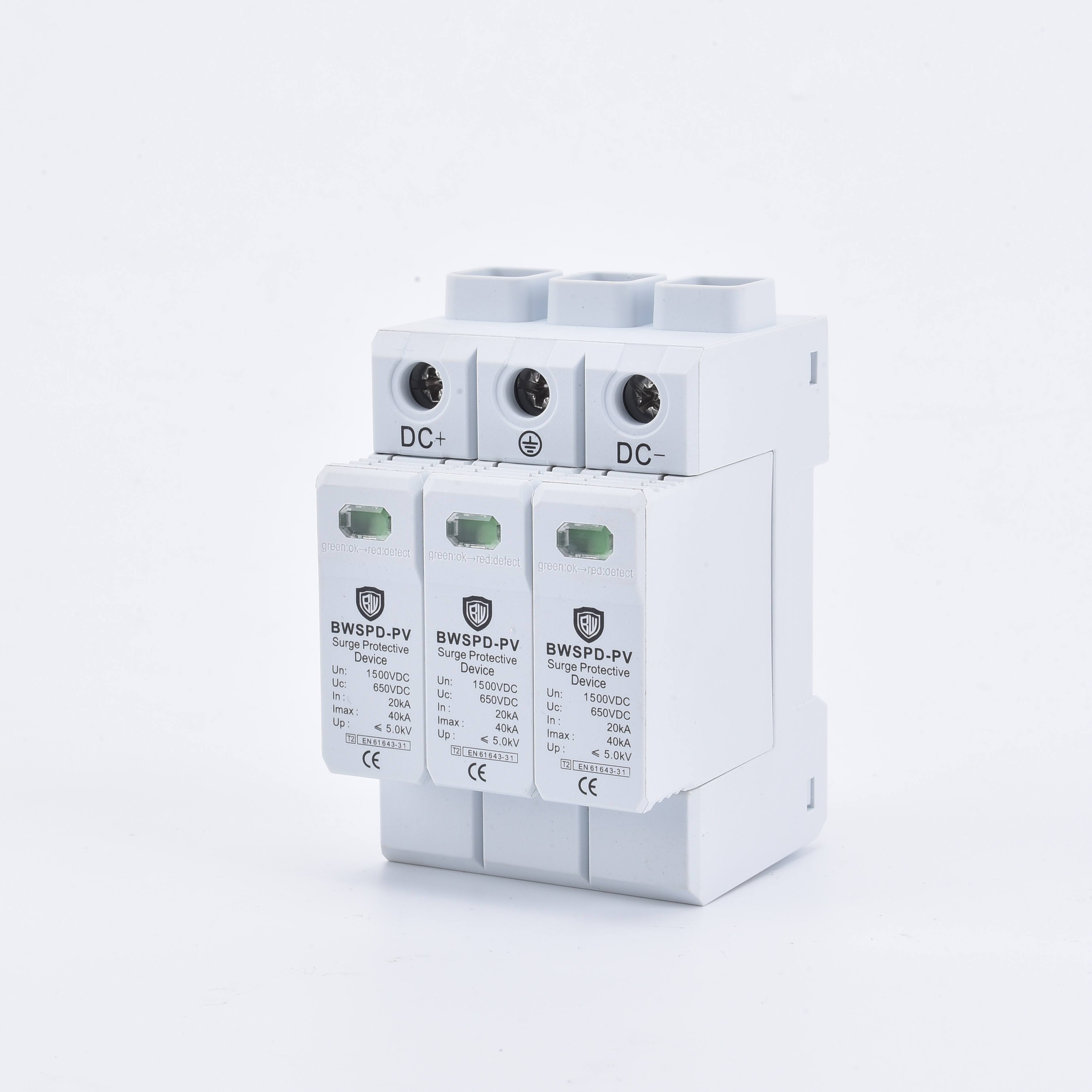 Baiwei 3P 40kA DC 650V Lightning Protection Surge Protector Power Strips Solar System Whole House Electronic Equipment
