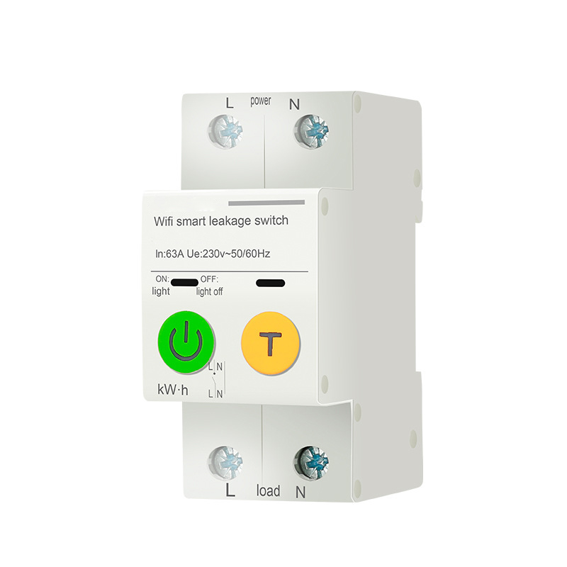 Tuya Smart Switch WiFi RCBO Circuit Breaker 1P+N 50A 63A Dc Remote Wireless Remote Phone Control Electrical Wifi Circuit Breaker