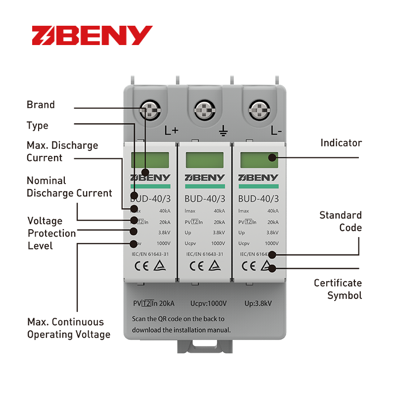 Dc Whole House Surge Protector Surge Arrestor Device Spd 1000v Type 2 Dc Spd for Solar Pv Application Ul Surge Protector