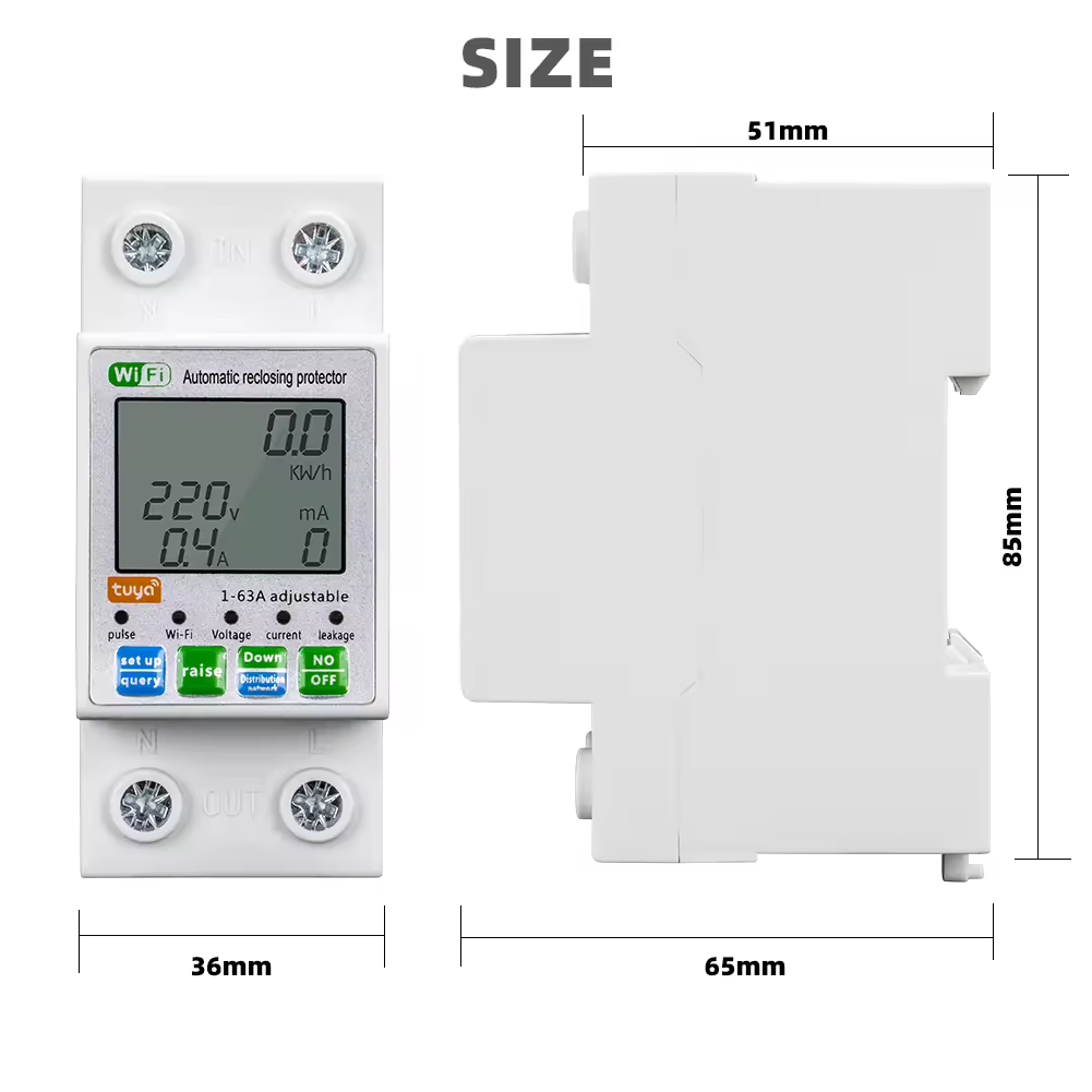 New Original RMshebei Smartlife WIFI MCB Smart Electric Meter Kwh 63A 110V 220V Breaker WIFI Voltage Protector Circuit Breaker