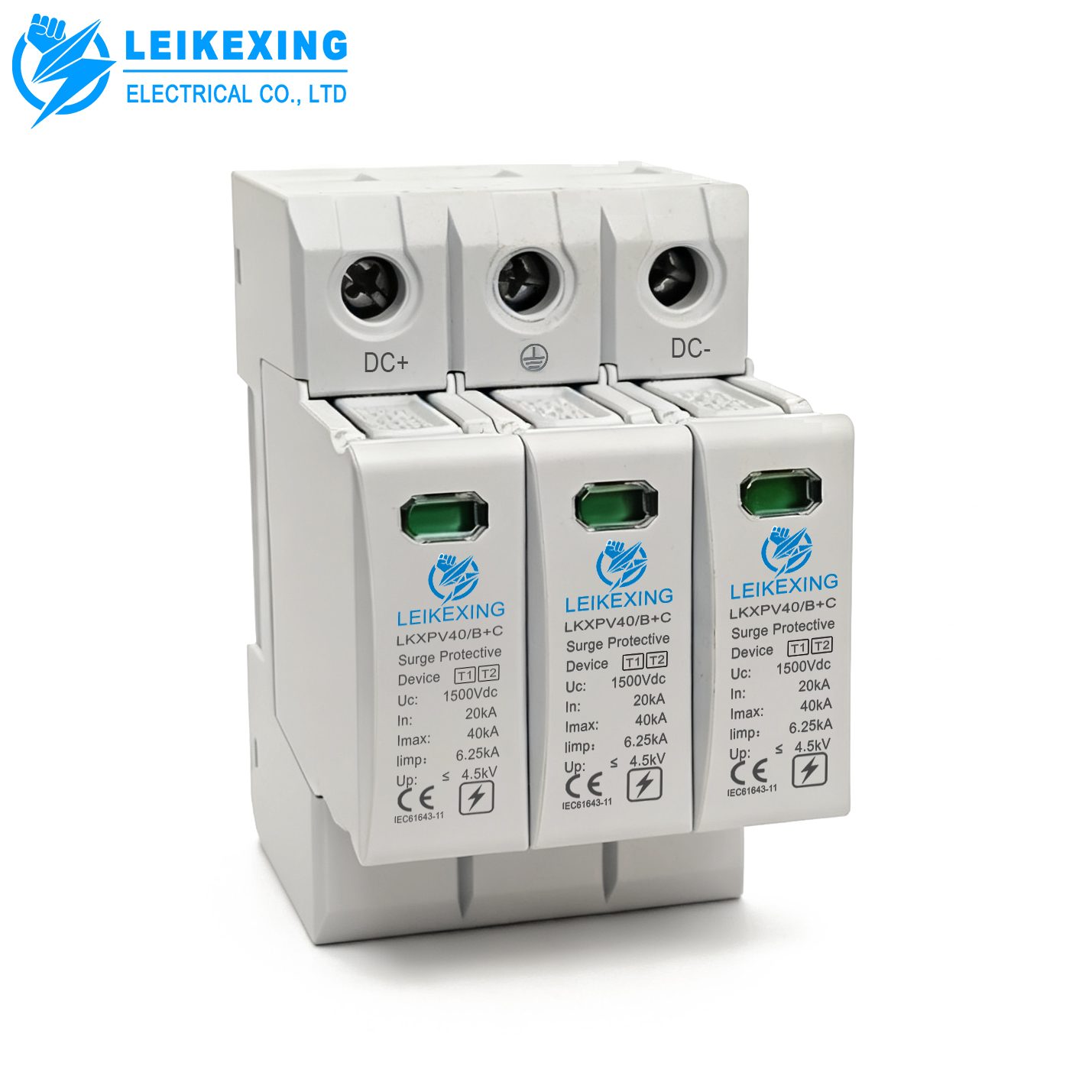 T1+T2 3P 40kA DC1500V Lightning Protection Industrial Surge Protector Power Strips Solar System Whole House Electronic Equipment