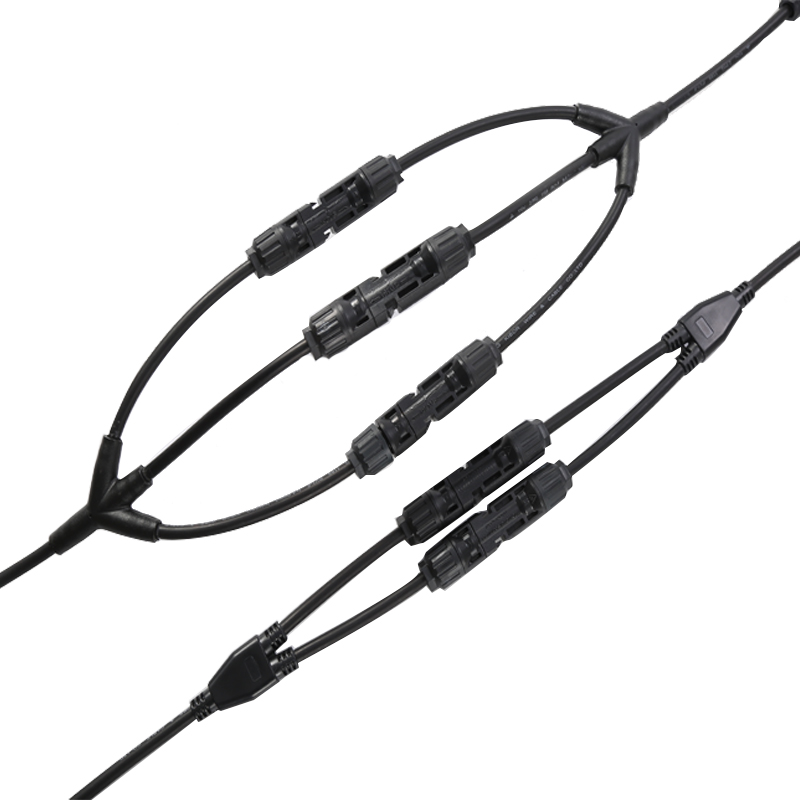 High Current IP67 Waterproof Y-Type Solar Connector 2 to 1 Branch Parallel MC4 Connector 30A 1000V DC for Photovoltaic Systems