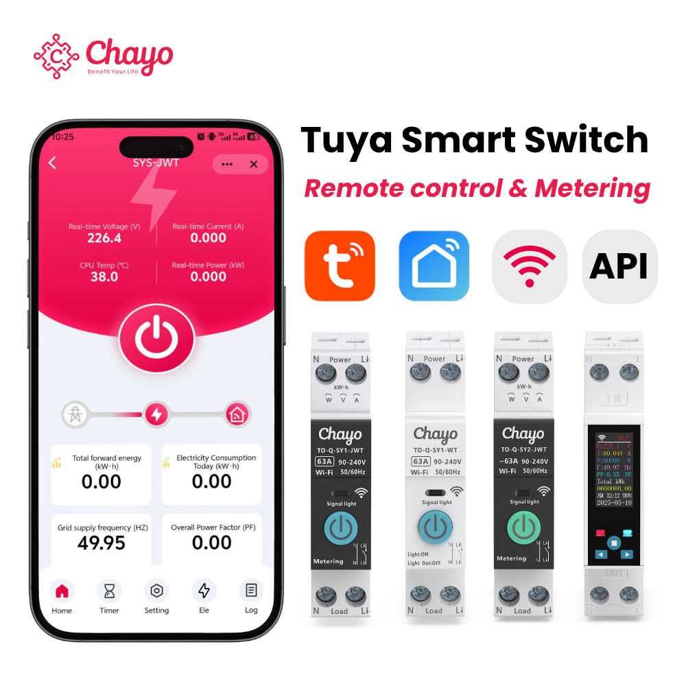 Tuya WiFi Switch Smart MCB Circuit Breaker CB/CE 63A Remote Control Metering 1P+N 90-240V for Commercial Building Chayo
