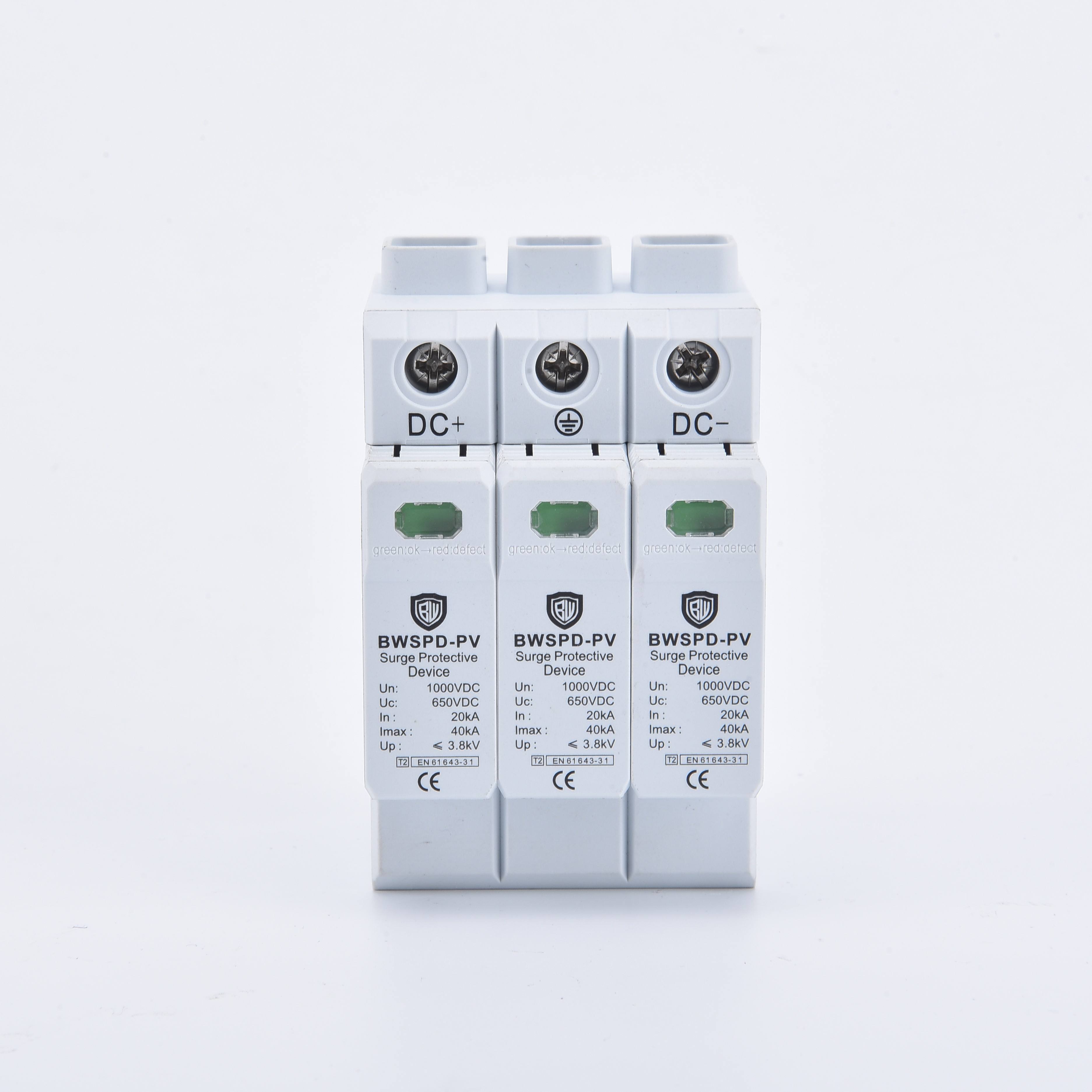 Baiwei 3P 40kA DC 650V Lightning Protection Surge Protector Power Strips Solar System Whole House Electronic Equipment