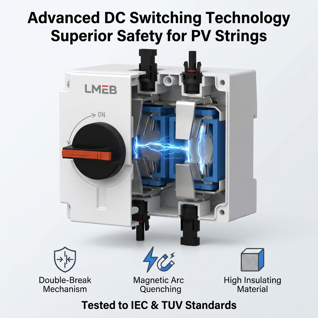 PV Solar DC Isolator Switches Outdoor Weatherproof 4P Isolation Switch DC1200V 32A Photovoltaic DC IP66 Plastic Material