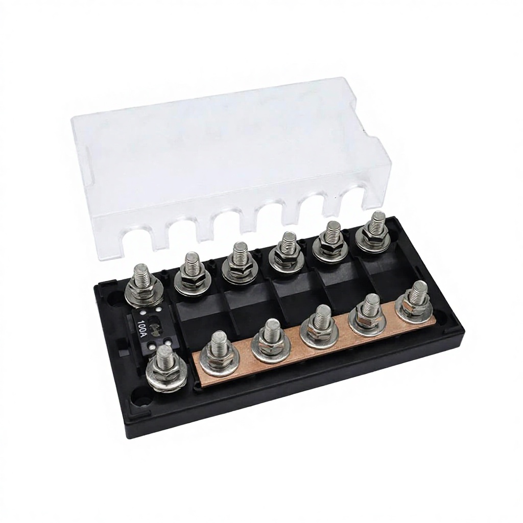 ANM MEGA 48V 100A ABS Automotive Inline Fuse Holder with Bolt-Down Studs 6Way Fuse Box