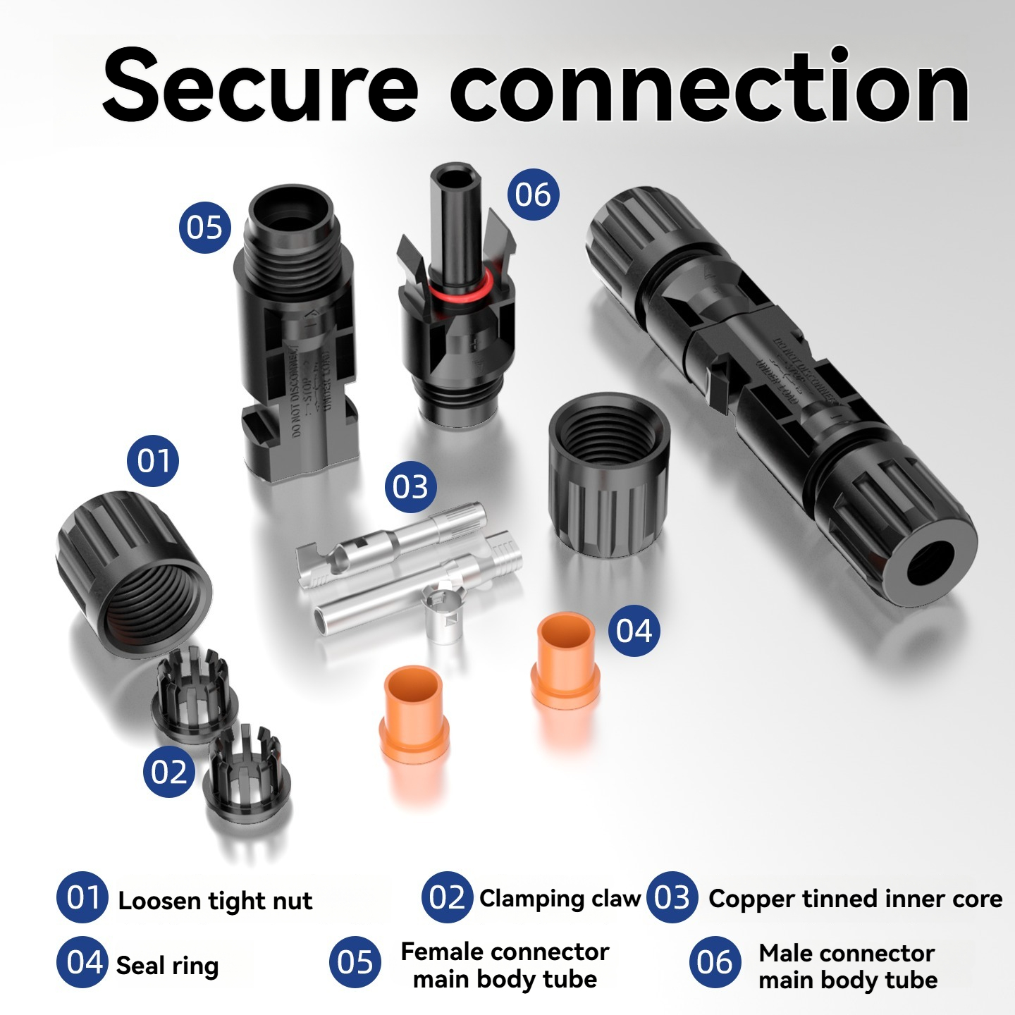 Solar Panel Connector Pair 1000V IP67 Waterproof With Locking Mechanism For PV System Wiring And Renewable Energy Projects