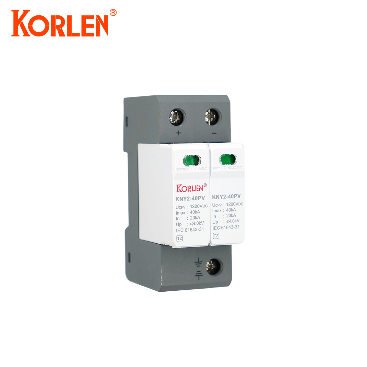 KORLEN 1200V 2P 20-40KA T2 Whole House DIN Rail Voltage Protector Power Strip Surge Protector
