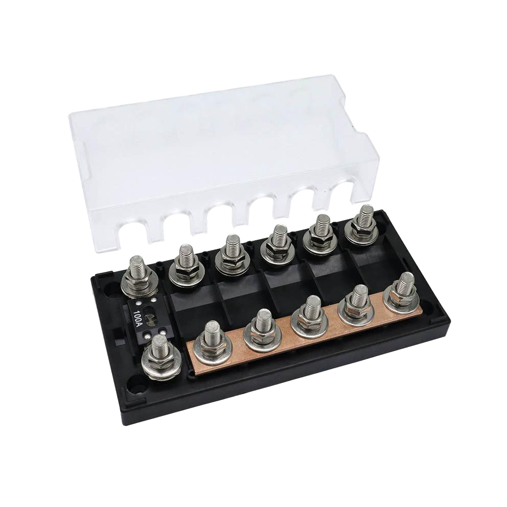 ANM MEGA 48V 100A ABS Automotive Inline Fuse Holder with Bolt-Down Studs 6Way Fuse Box