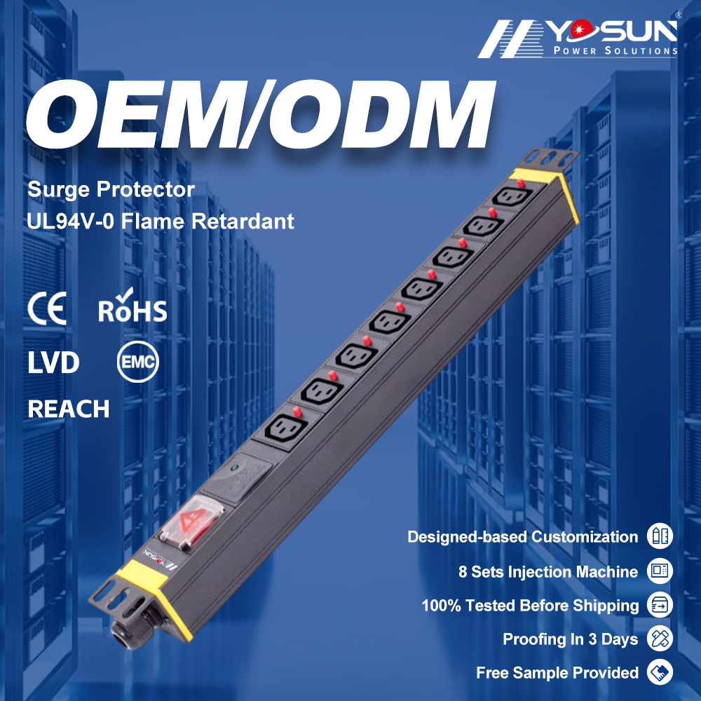 19 Inch C13 8 Way IEC PDU With Switch Surge Protector Anti Pull-off Socket Aluminum Alloy Black 125A Power Distribution Unit
