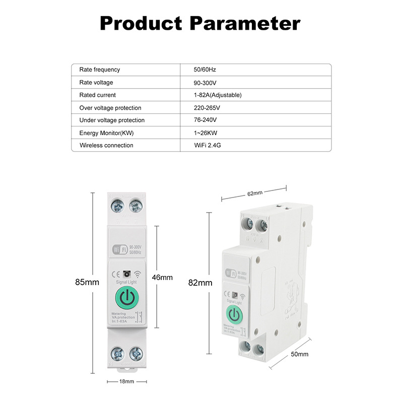 Graffiti WIFI Smart Circuit Breaker Metering Timing Russian Air Switch Rail APP Remote Switch 63A IP20 Waterproof