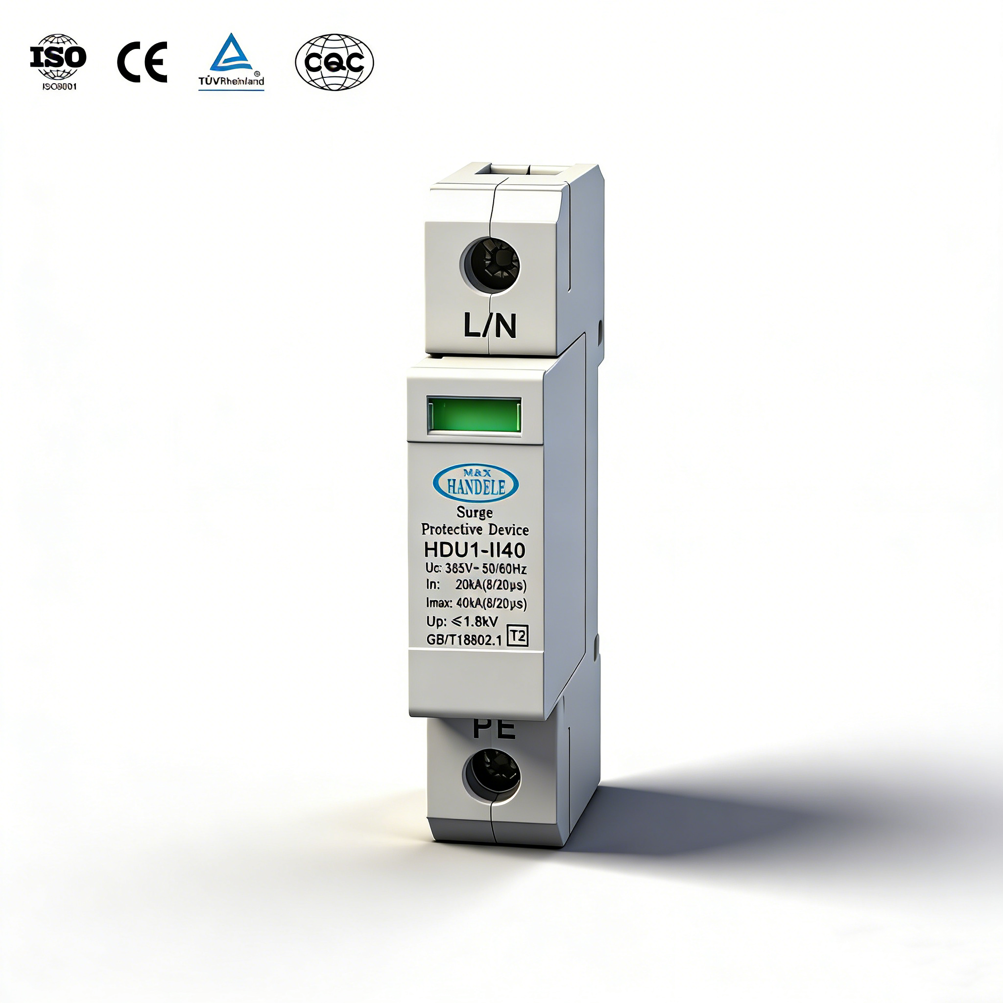 HANDELE Low Price Good Quality T2 TYPE2 1P+N 2P 20KV DC 385V Single Phase SPD Surge Protective Device CE Certified 40000A