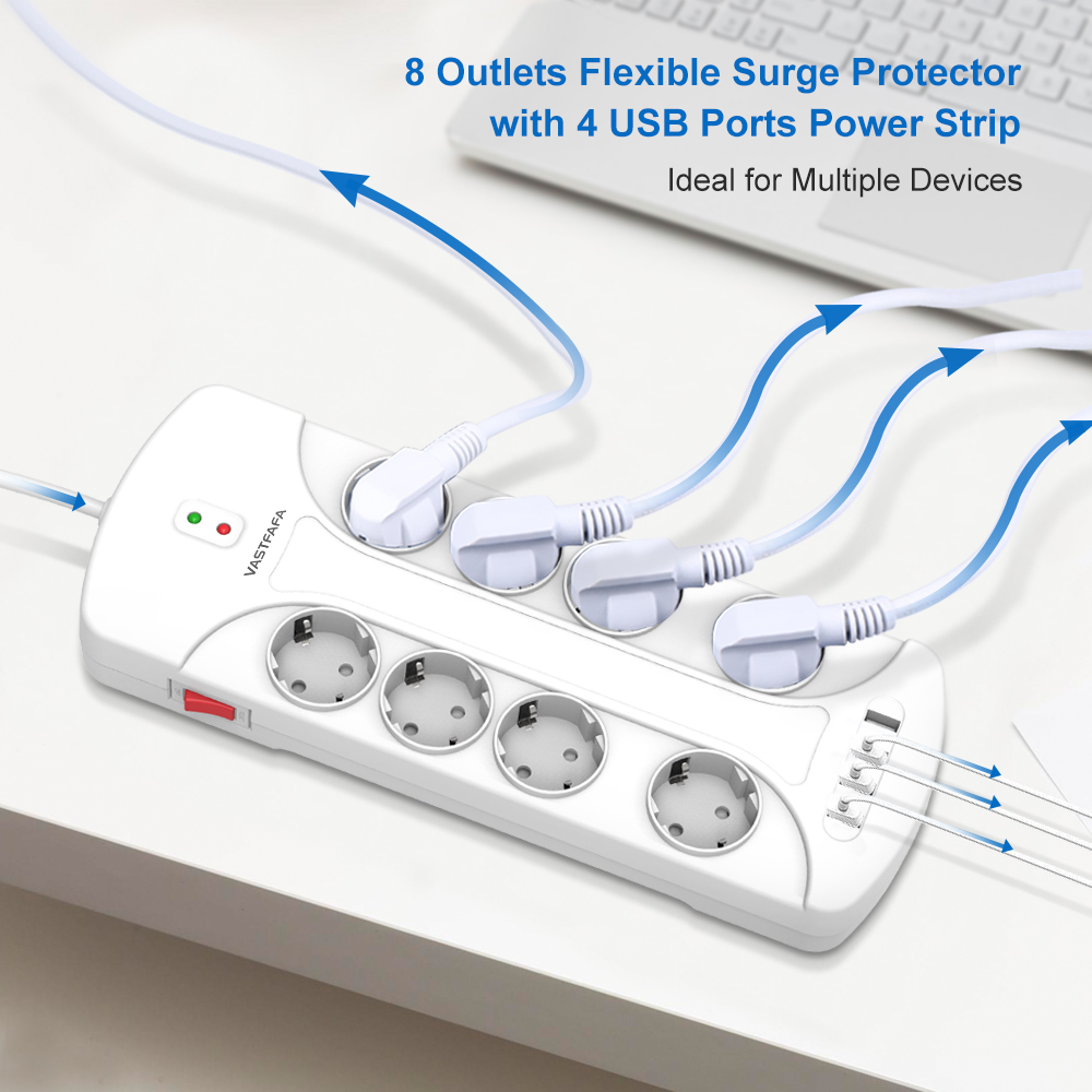 2020 Hot Type 2/8 AC Outlet Whole House Surge Protector with 10A Extension Cord for Office and Household Use