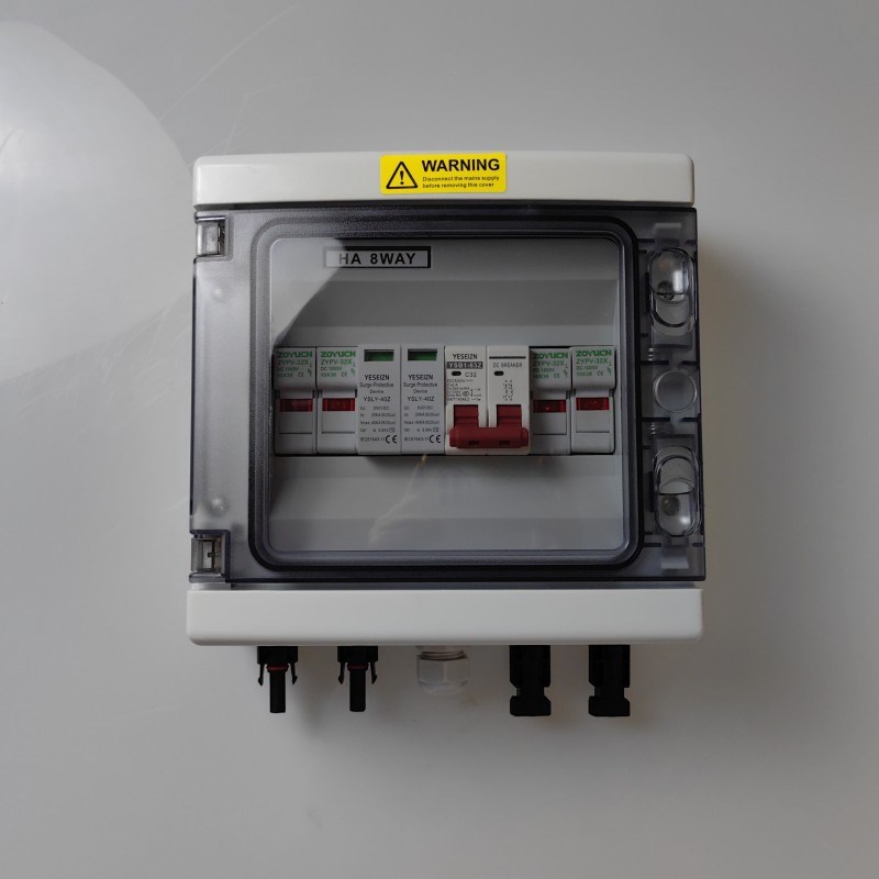 Solar Photovoltaic DC 600V ABS Lightning Protection Combiner Box 8 Channels 1 Input/Output IP65 Waterproof Fuse MCB SPD