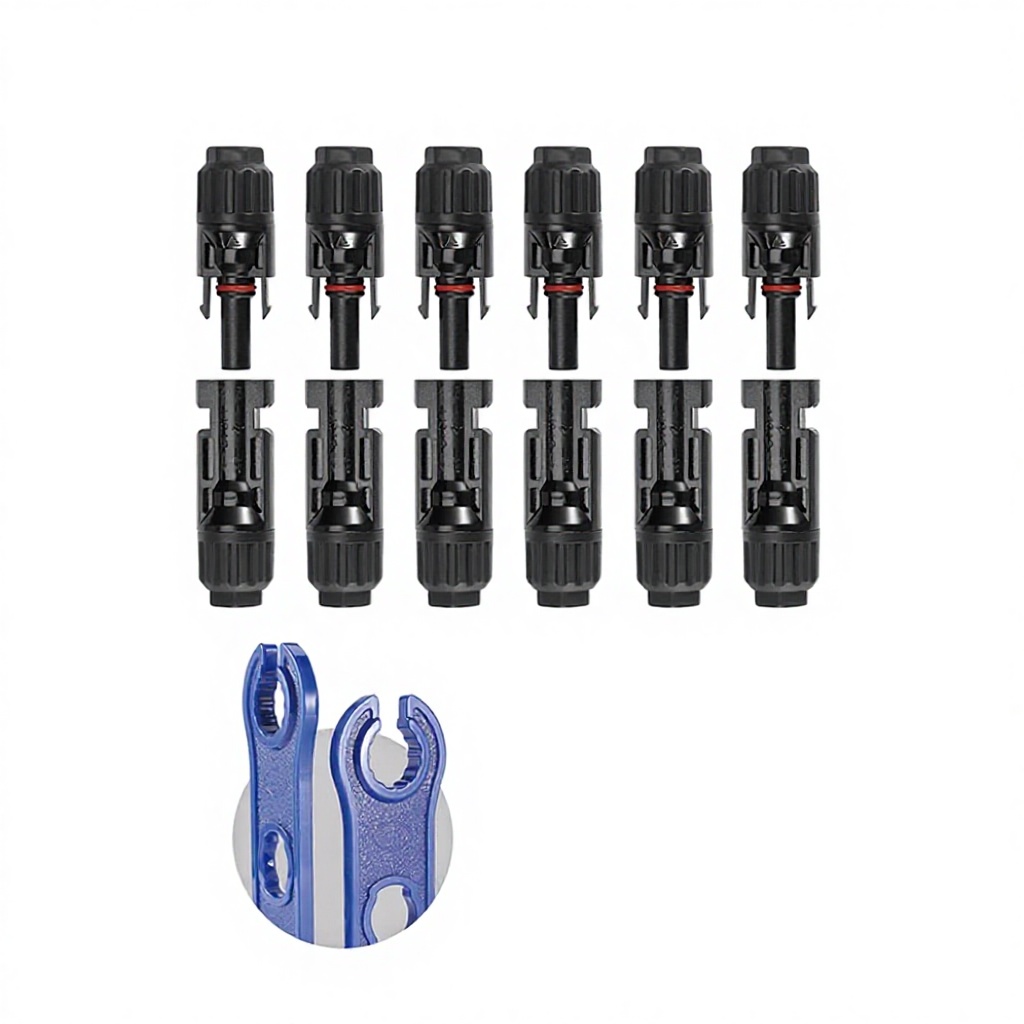 MC4 Photovoltaic Connector Set Solar Plug Red Copper Black Oxide Finish Fully Threaded Tubular Size Model Wj002 Zhejiang