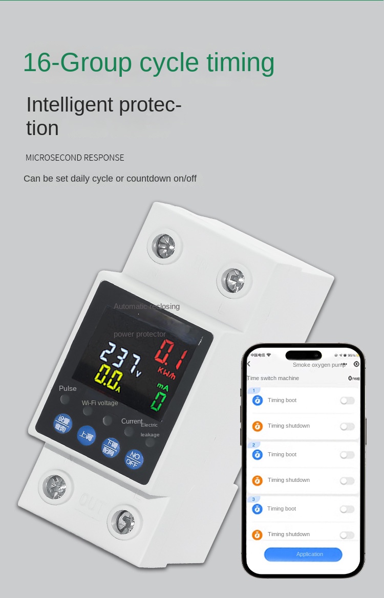 Tuya 63A WiFi Smart Circuit Breaker Electric Energy Monitor Remote Control Switch Voltage Current Protector Plastic Home Hotel