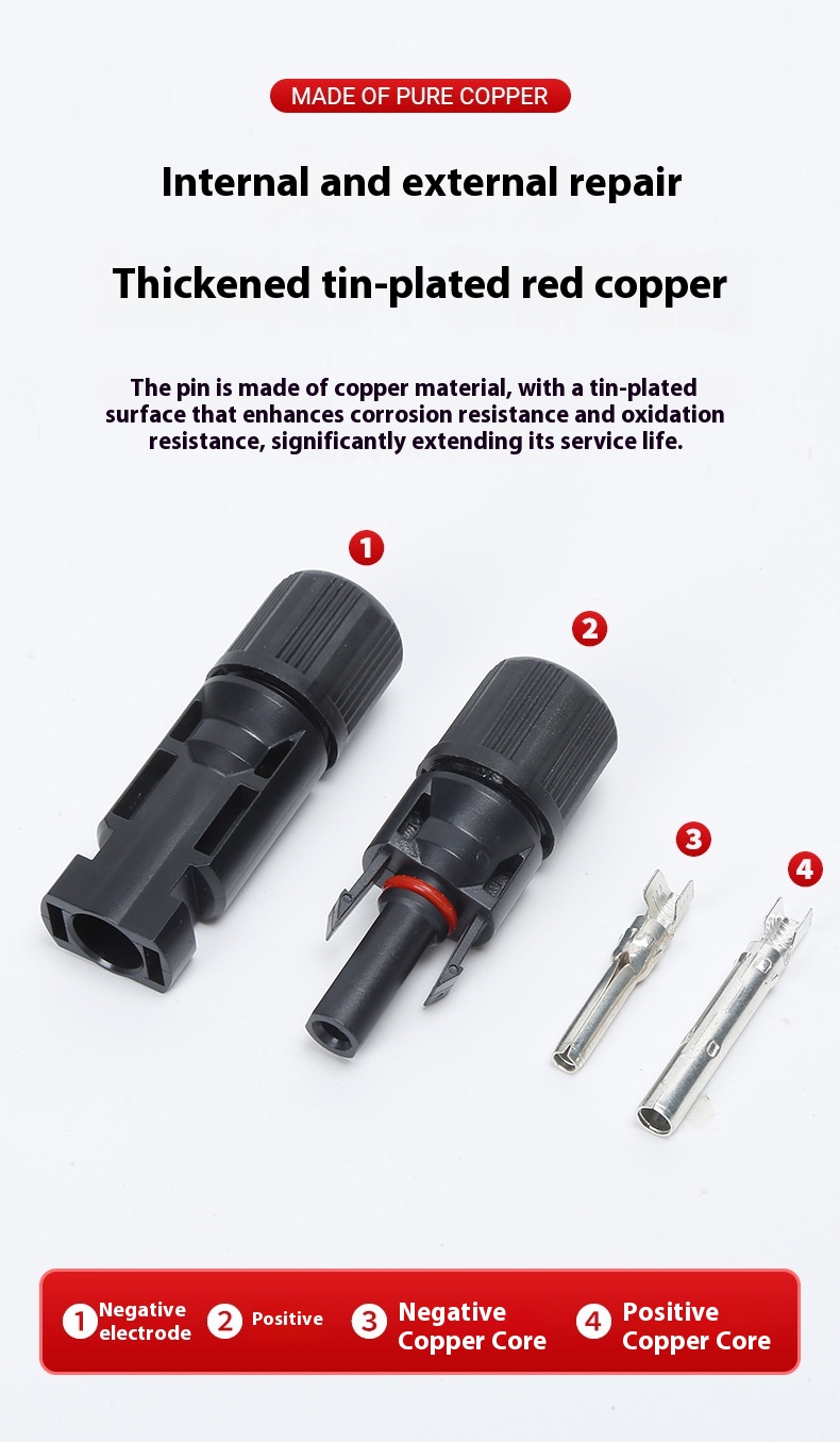 For MC4 Photovoltaic Cable Connector Solar Panel Waterproof Adapter with Copper Contacts Tin Material 30A Rated PPO Housing