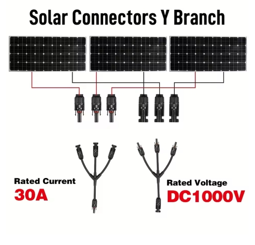 12 AWG Solar Panel Y Branch Parallel Cable Kit 1 Pair 1/3 Solar PV Connector Wire Plug for Power Applications