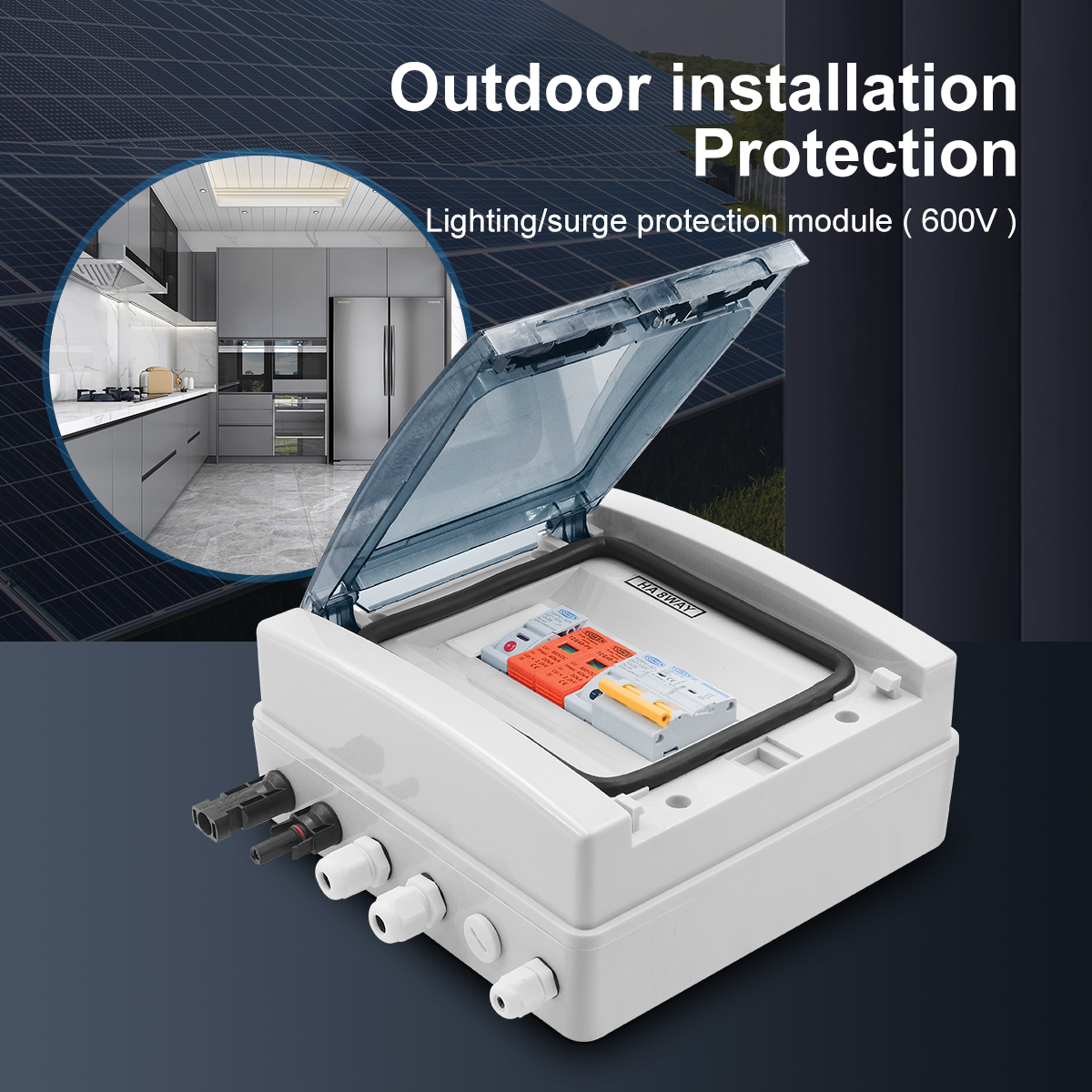 TOMZN PV Combiner Box With Lightning Protection Solar Photovoltaic 1 Input 1 Out DC 600V Fuse MCB SPD Waterproof Box IP65