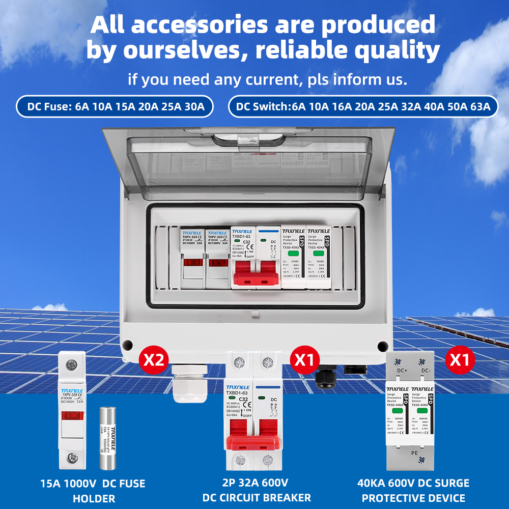 Solar Photovoltaic PV DC Combiner Box Surge Lightning Protection 1 Input 1 Out DC 600V Fuse MCB SPD HT Waterproof Box IP65