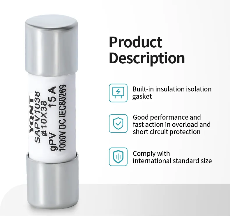 1000VDC 15A Gpv Cylindrical Fuse Link Sapv1038 for Solar DC Circuit Protection