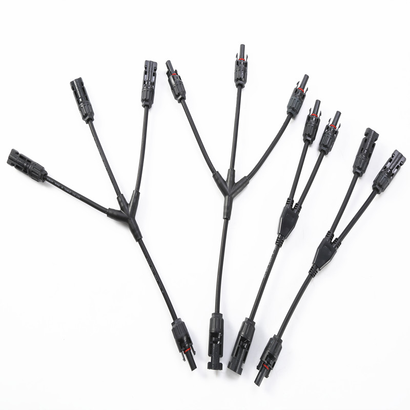 High Current IP67 Waterproof Y-Type Solar Connector 2 to 1 Branch Parallel MC4 Connector 30A 1000V DC for Photovoltaic Systems