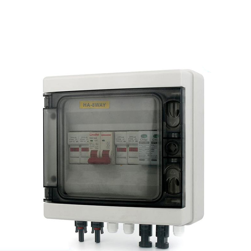 Solar Photovoltaic DC 600V ABS Lightning Protection Combiner Box 8 Channels 1 Input/Output IP65 Waterproof Fuse MCB SPD