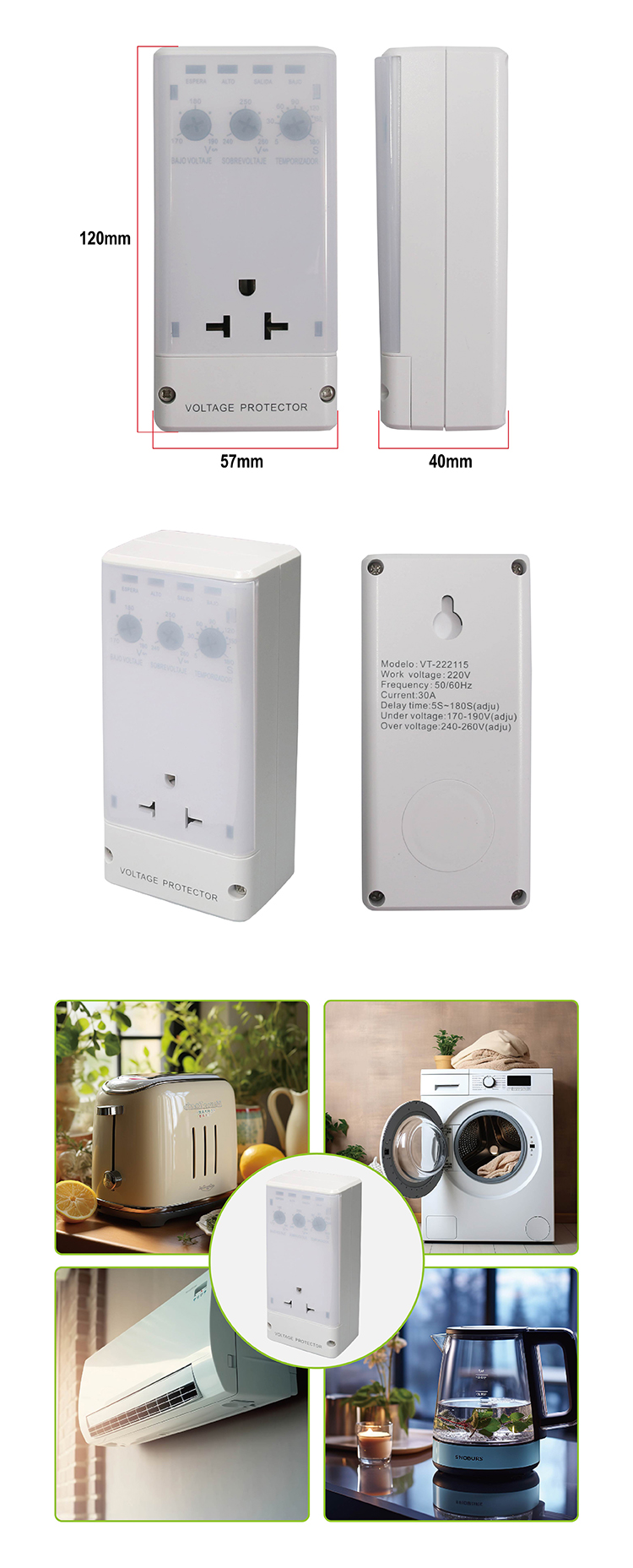 120V Whole House Surge Voltage Protector Overvoltage Protector with Delay Time 5s-180s ,adjust Voltage Protector