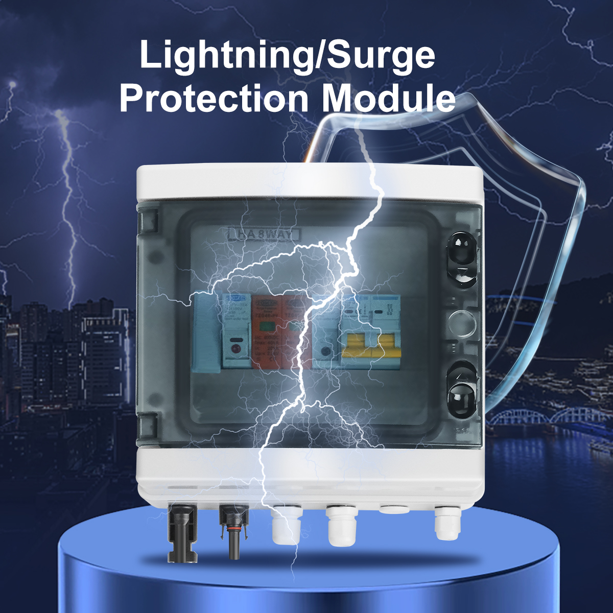 TOMZN PV Combiner Box With Lightning Protection Solar Photovoltaic 1 Input 1 Out DC 600V Fuse MCB SPD Waterproof Box IP65
