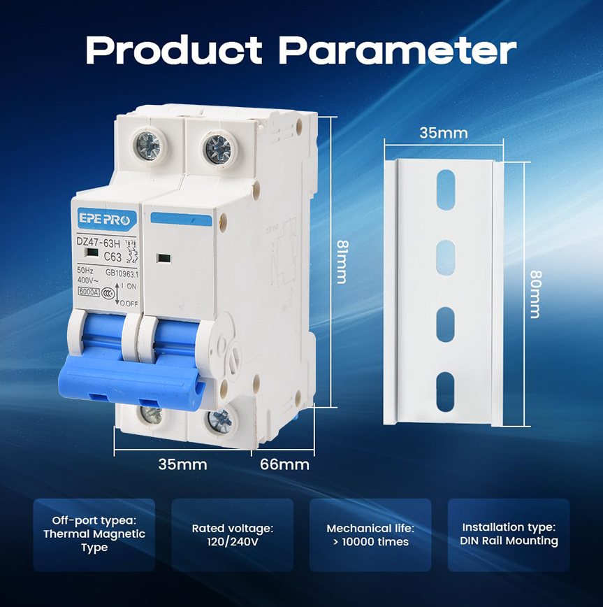 Miniature AC Circuit Breaker DIN Rail Mount Thermal Magnetic Trip Solar AC Disconnect Switch C32 Plastic6A 10A 16A 25A 40A 63A