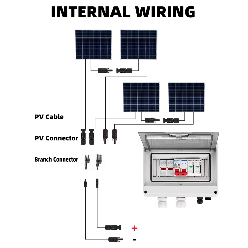 Solar Photovoltaic PV DC Combiner Box Surge Lightning Protection 1 Input 1 Out DC 600V Fuse MCB SPD HT Waterproof Box IP65