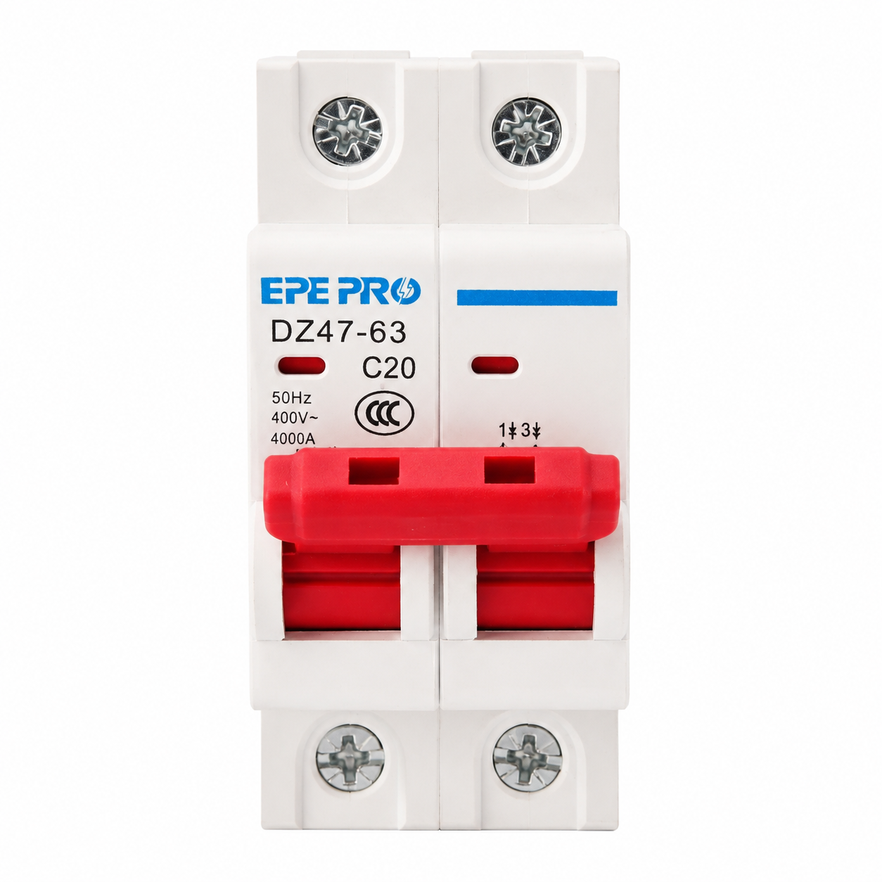 EPEPRO 63A 2P AC Miniature Circuit Breaker 240V/400V DIN Rail Mount Thermal Magnetic Trip MCB Solar Disconnect Switch Overload