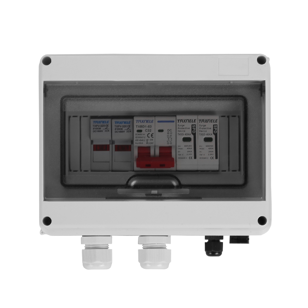 Solar Photovoltaic PV DC Combiner Box Surge Lightning Protection 1 Input 1 Out DC 600V Fuse MCB SPD HT Waterproof Box IP65