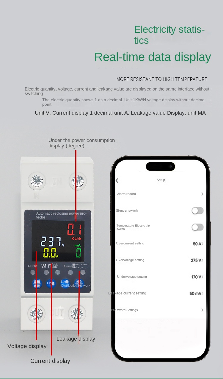 Tuya 63A WiFi Smart Circuit Breaker Electric Energy Monitor Remote Control Switch Voltage Current Protector Plastic Home Hotel
