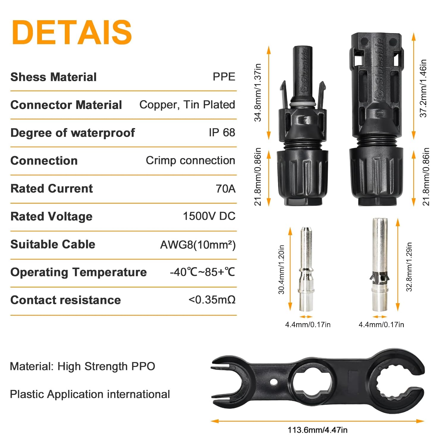 MC4Y type three-way solar connector IP68 waterproof plug, two-in-one plug Copper Connectors, battery panel three-way connector