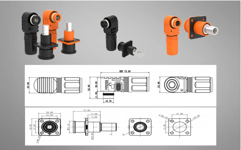 IP67 AC/DC Power Connector System Quick Battery Terminal Energy Storage Connectors Dimensions